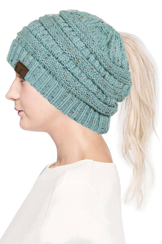 C.C Confetti Ponytail Messy Bun Beanie- Mint