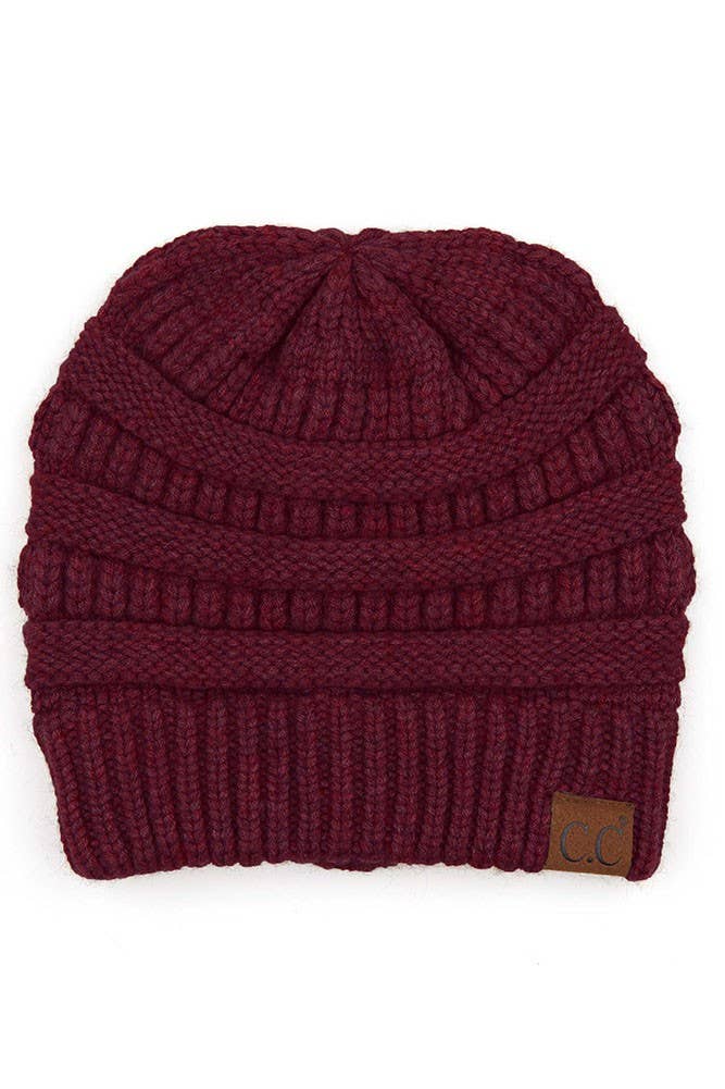 C.C Mixed Soft Yarn Knit Beanie- Berry