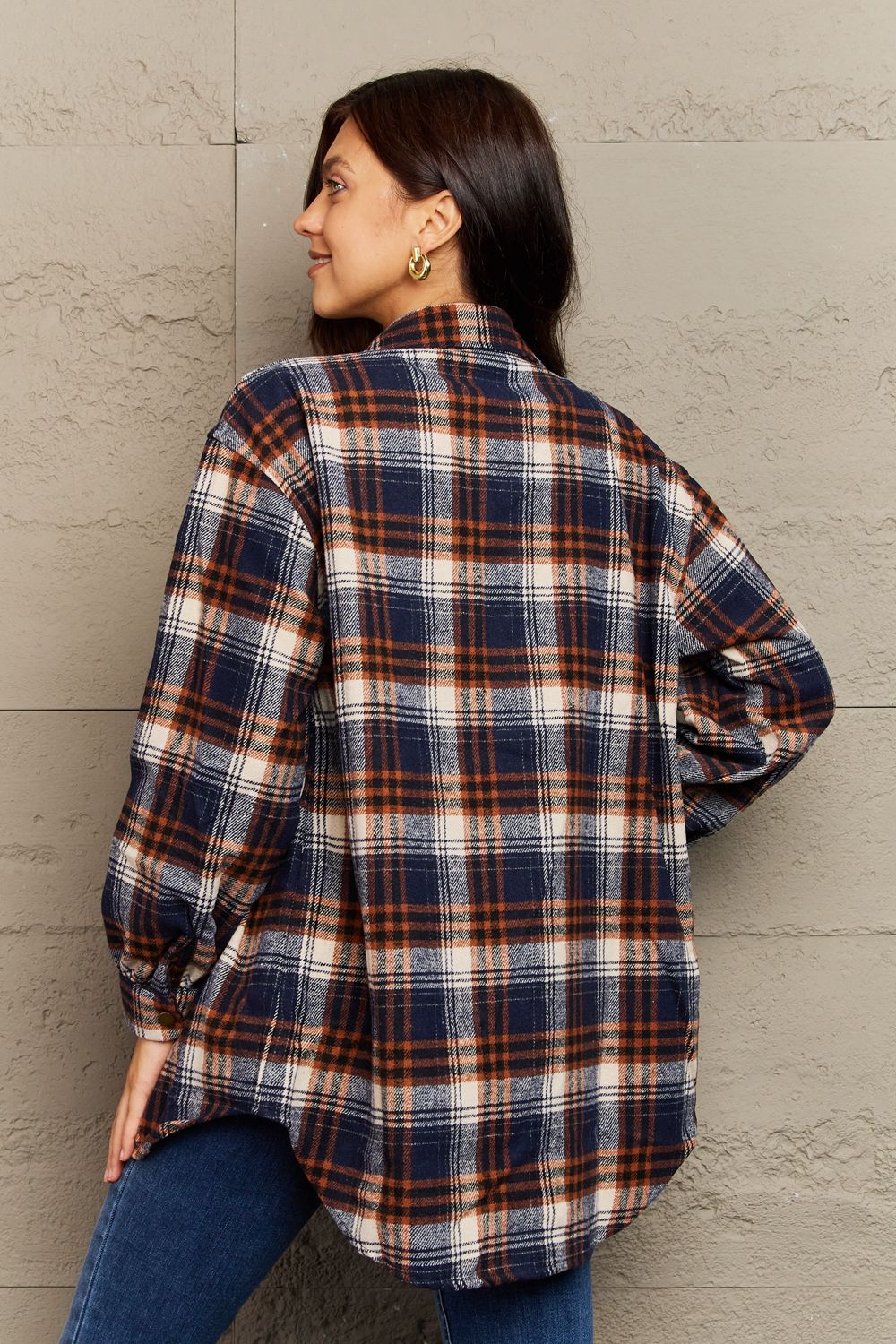 Full Size Plaid Collared Neck Button-Down Long Sleeve Jacket