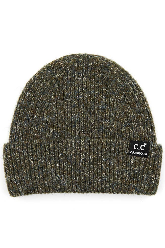 C.C Ribbed Wool Blend Beanie- Olive