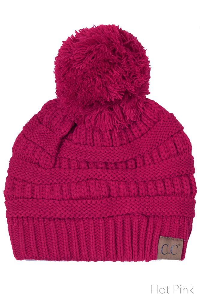 C.C Knit Beanie With Pom- Hot Pink