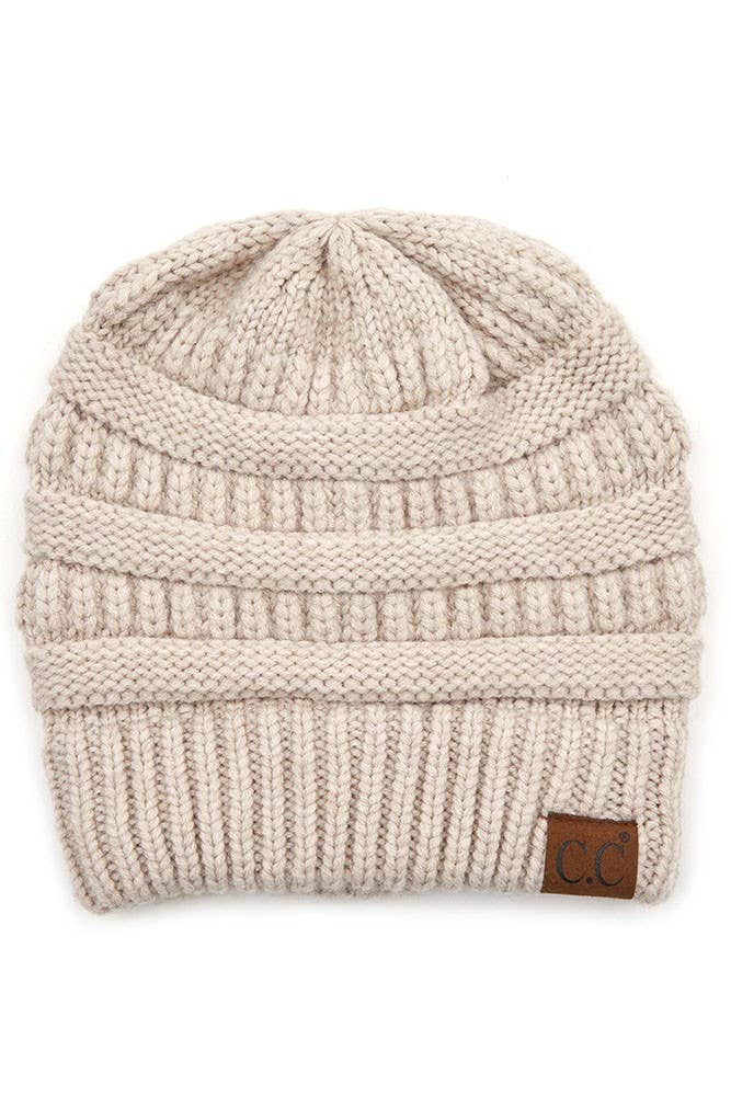 C.C Mixed Soft Yarn Knit Beanie- Beige