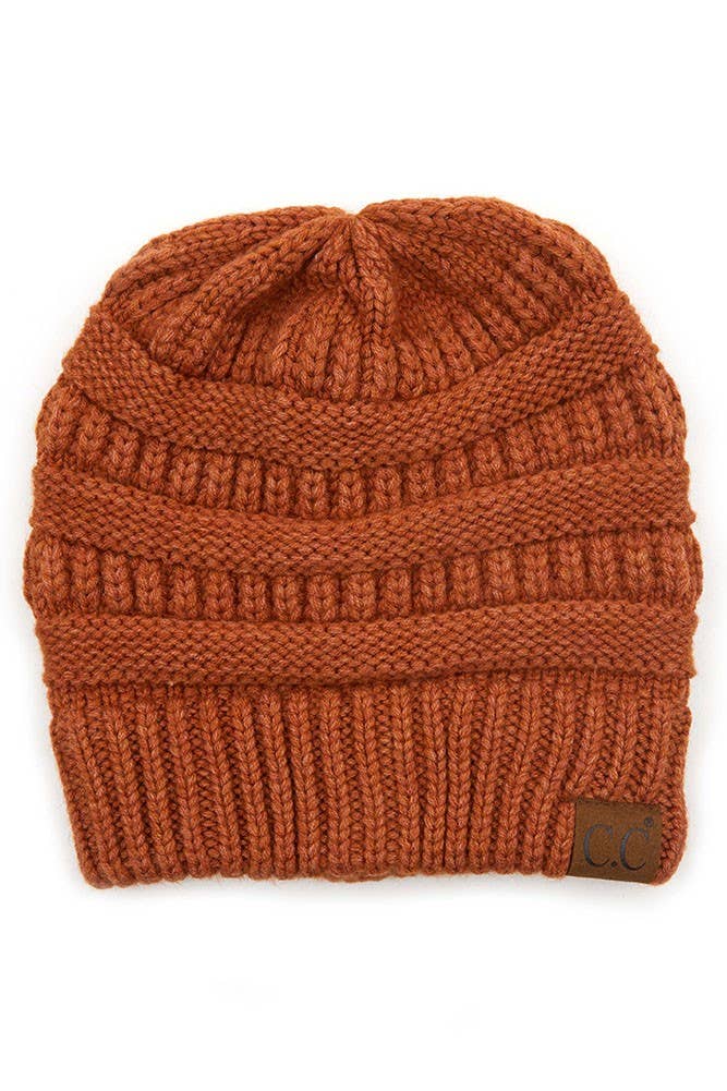 C.C Mixed Soft Yarn Knit Beanie- Rust