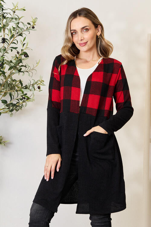 Heimish Full Size Plaid Open Front Cardigan