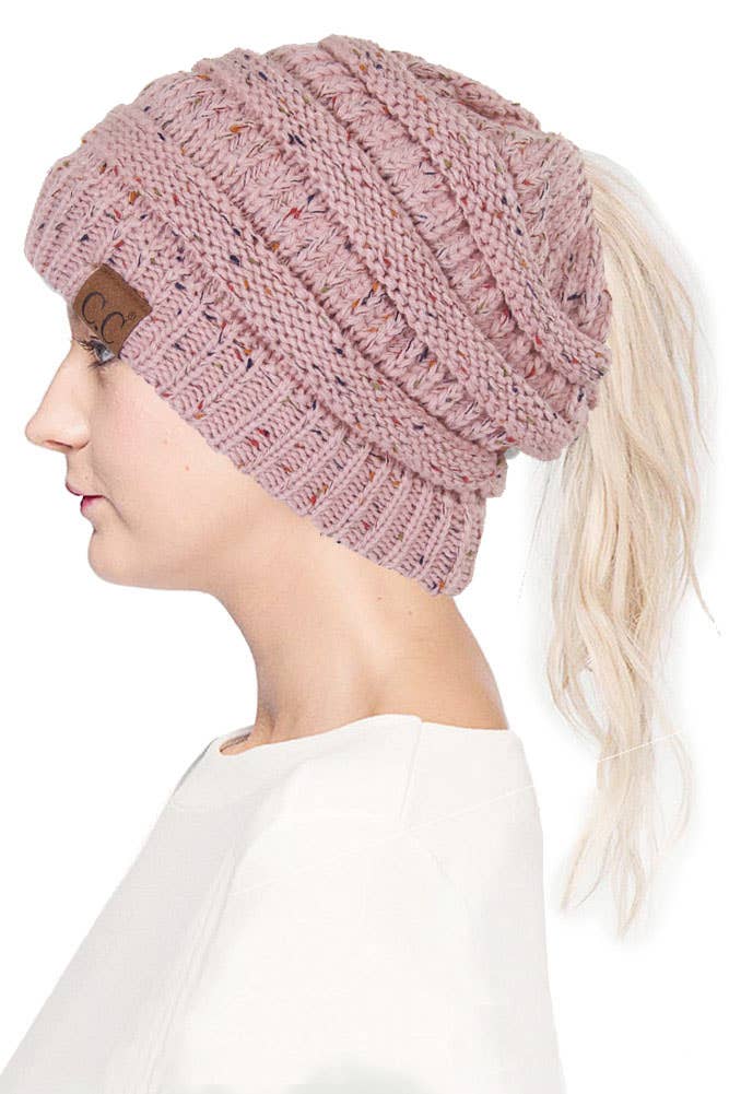 C.C Confetti Ponytail Messy Bun Beanie- Indi Pink